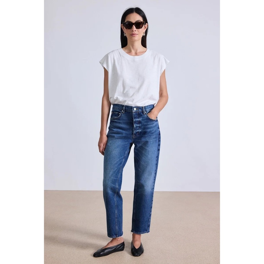 Apiece Apart Mensy Mid Rise Jeans Vintage Blue Wash Straight Crop Size 29